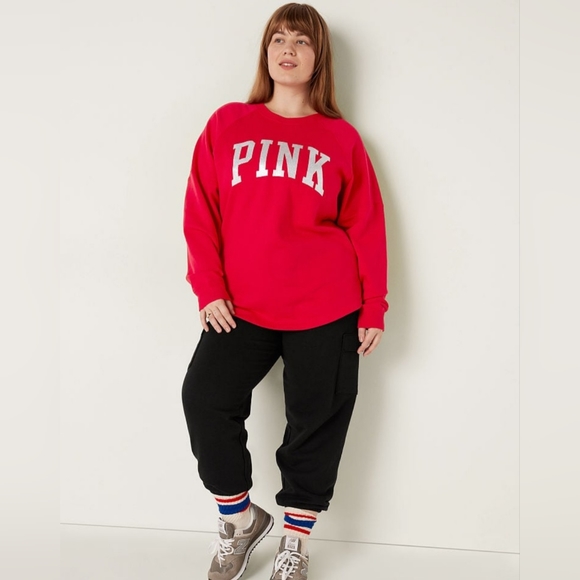 LAST CHANCE! PINK VS COTTON OVERSIZED RAGLAN CREWNECK SWEATSHIRT Red Size XS - Picture 4 of 4